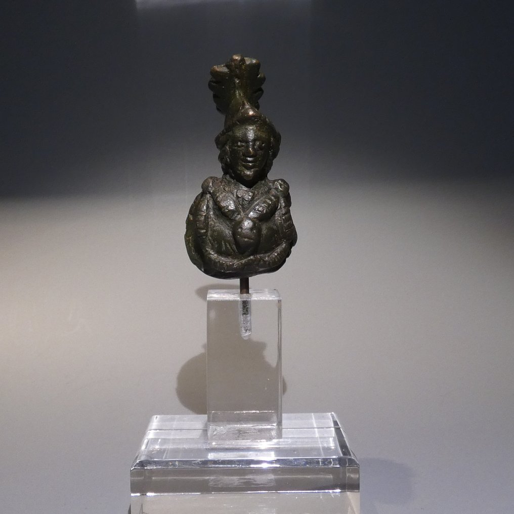 Epoca Romanilor Bronz Minerva - Bustul Zeiței Athena. 12,5 cm H. Secolele I - II d.Hr. #2.1