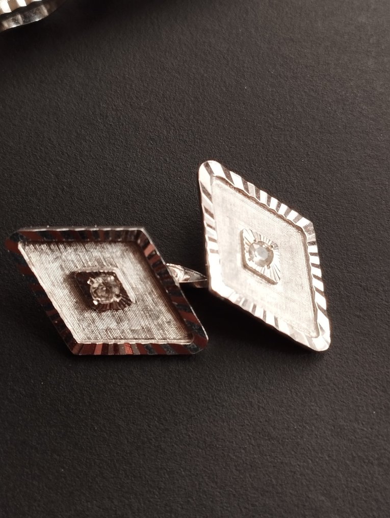 袖口扣 - 18 克拉 白金 鉆石  (天然) - 領帶夾和袖扣 #2.1