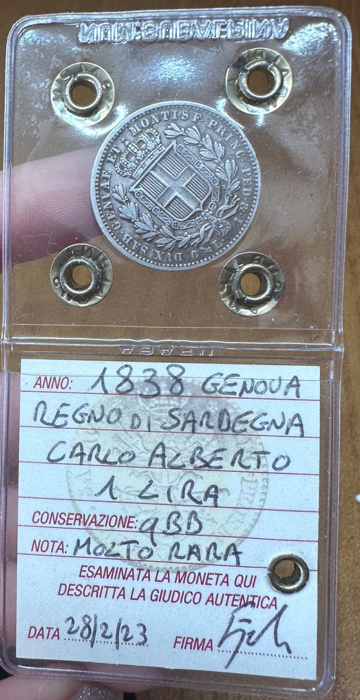 Włochy, Królestwo Sardynii. Karol Albert (1831-1849). 1 Lira 1838 - Genova #2.1