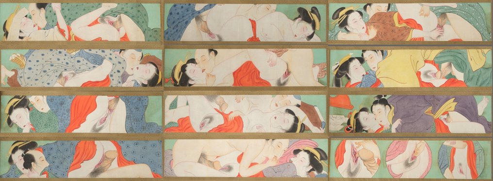 E’maki’mono handscroll illustrato con shunga 春画. - Seta, Brocade, Paper - Giappone - Periodo Meiji (1868-1912) #1.0