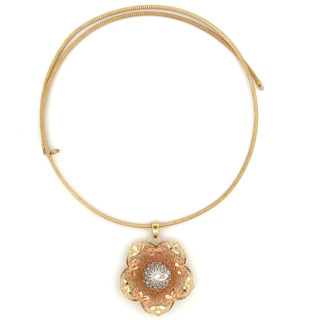 Handmade - Necklace with pendant - 18 kt. Rose gold, White gold, Yellow gold - Flower Necklace - 7.2 g #2.1