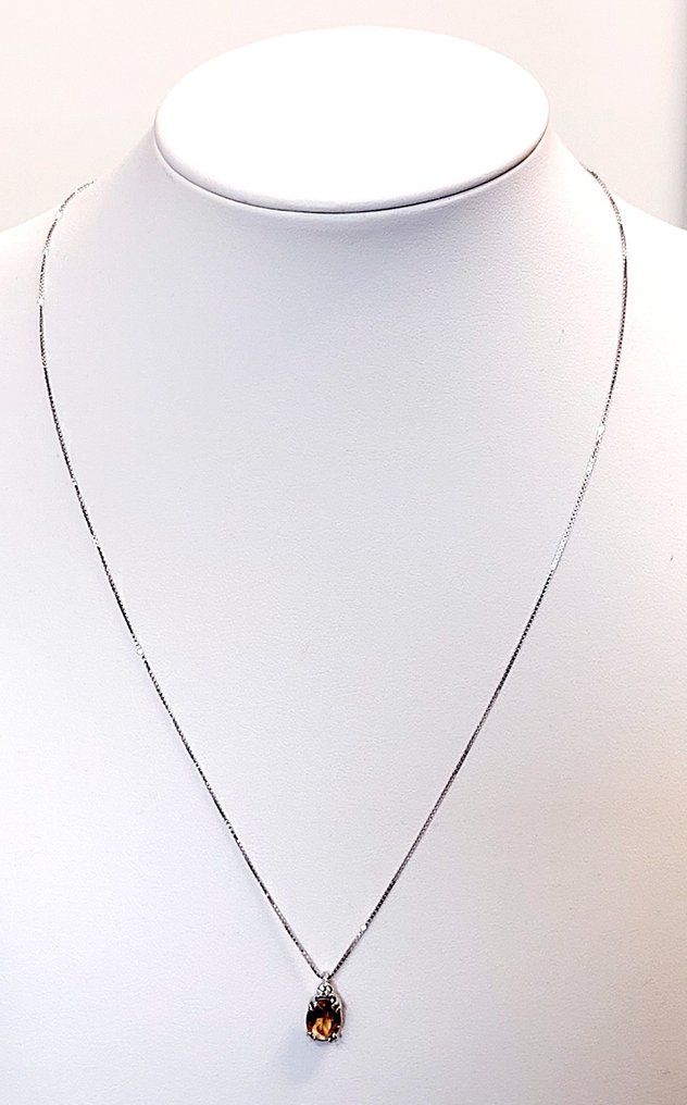 没有保留价 - 吊坠 - 18K包金 白金 黄水晶 - 钻石 #4.3