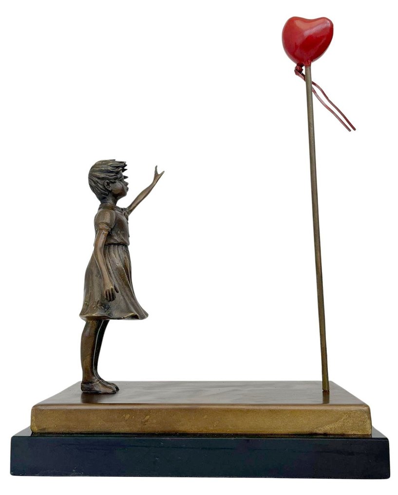 Scultura, Girl waving the balloon - 39 cm - Bronzo, Marmo #4.3