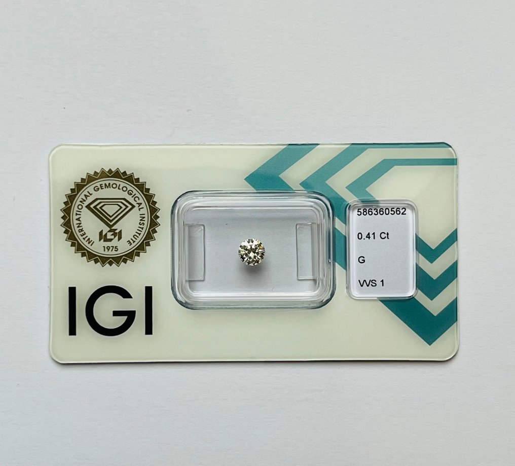 1 pcs Diamante  (Naturale)  - 0.41 ct - Rotondo - G - VVS1 - International Gemological Institute (IGI) - Es ex es #1.1