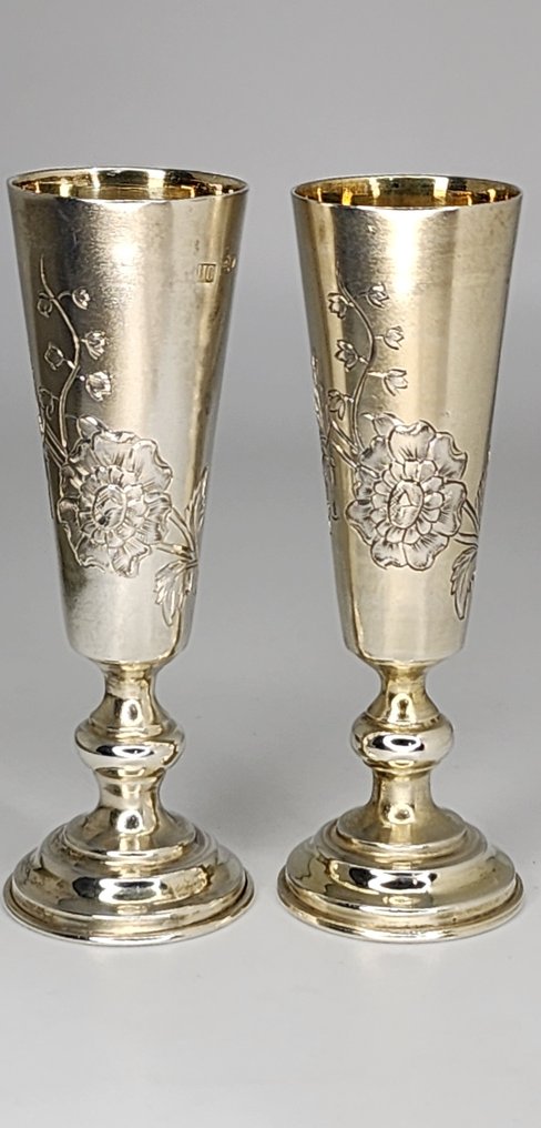 Puchar - Para 2 antycznych rosyjskich 84 srebrnych kubków Russe argent około 1890 r. #2.1