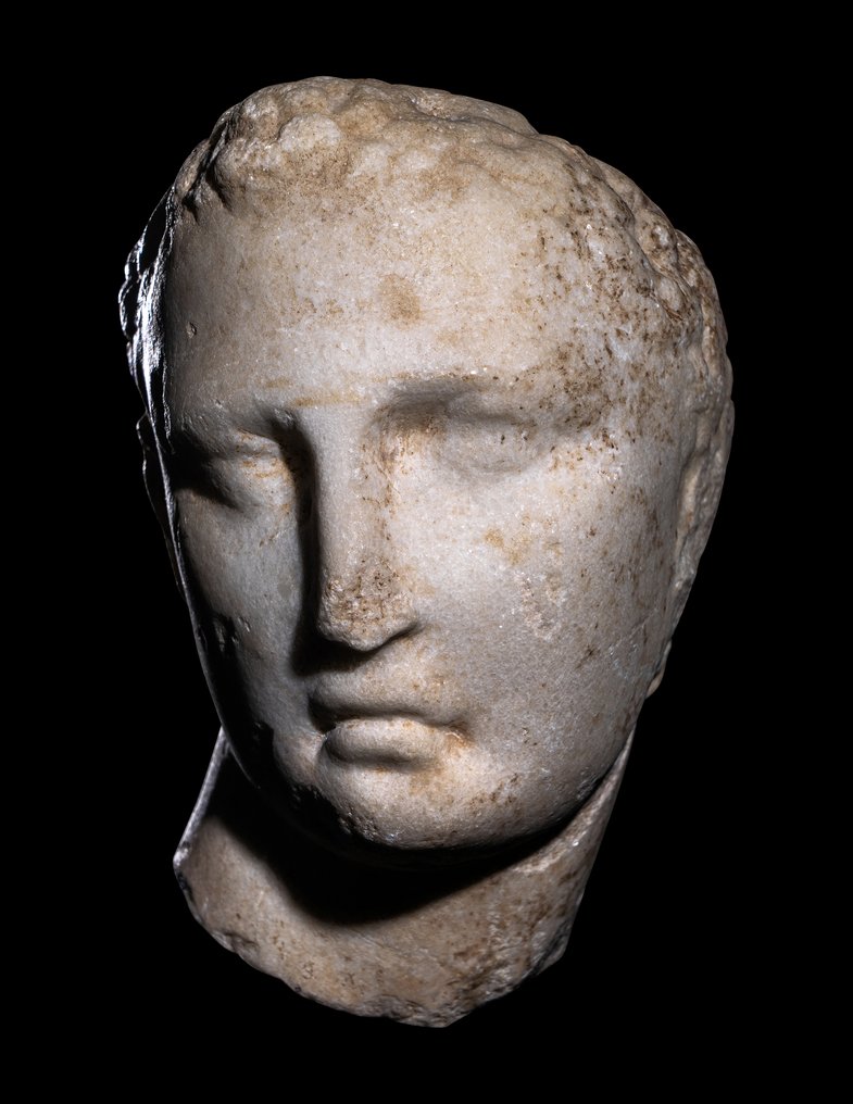 Ancient Greek, Hellenistic Marble Head of a hellenistic ruler - 16.5 cm #1.1