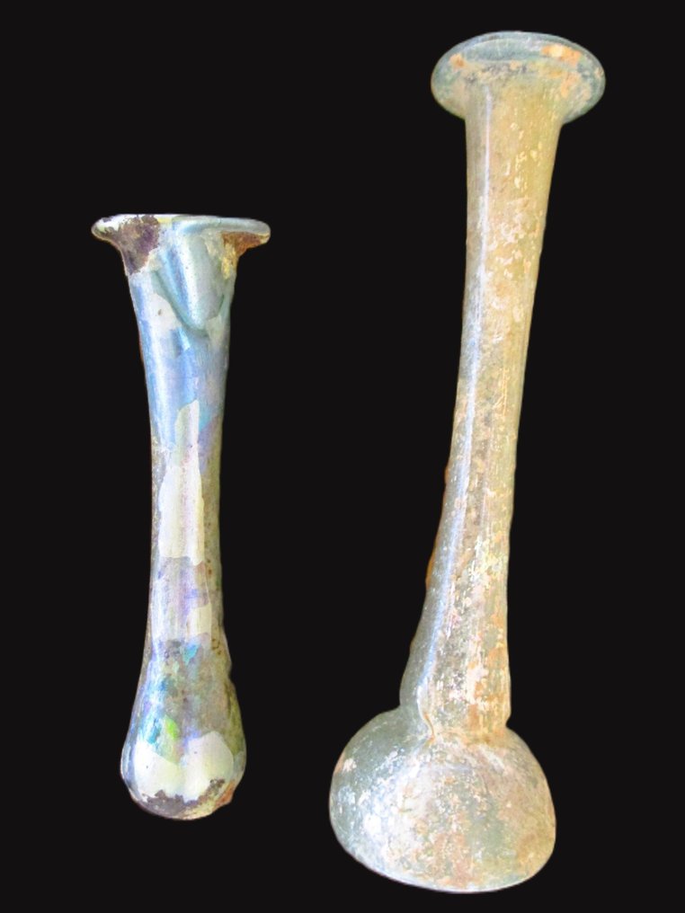 Romersk antik Unguentarium sæt i blåt iriserende glas - 12.5 cm #1.2