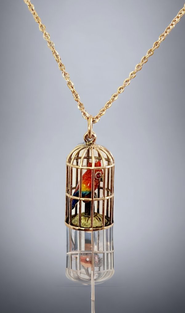 K. Faberge - Pendant A Fabergé Russian 56k ( 14k)  Gold & Enamel  " Parrot" Egg Pendant d. 1890s #1.1