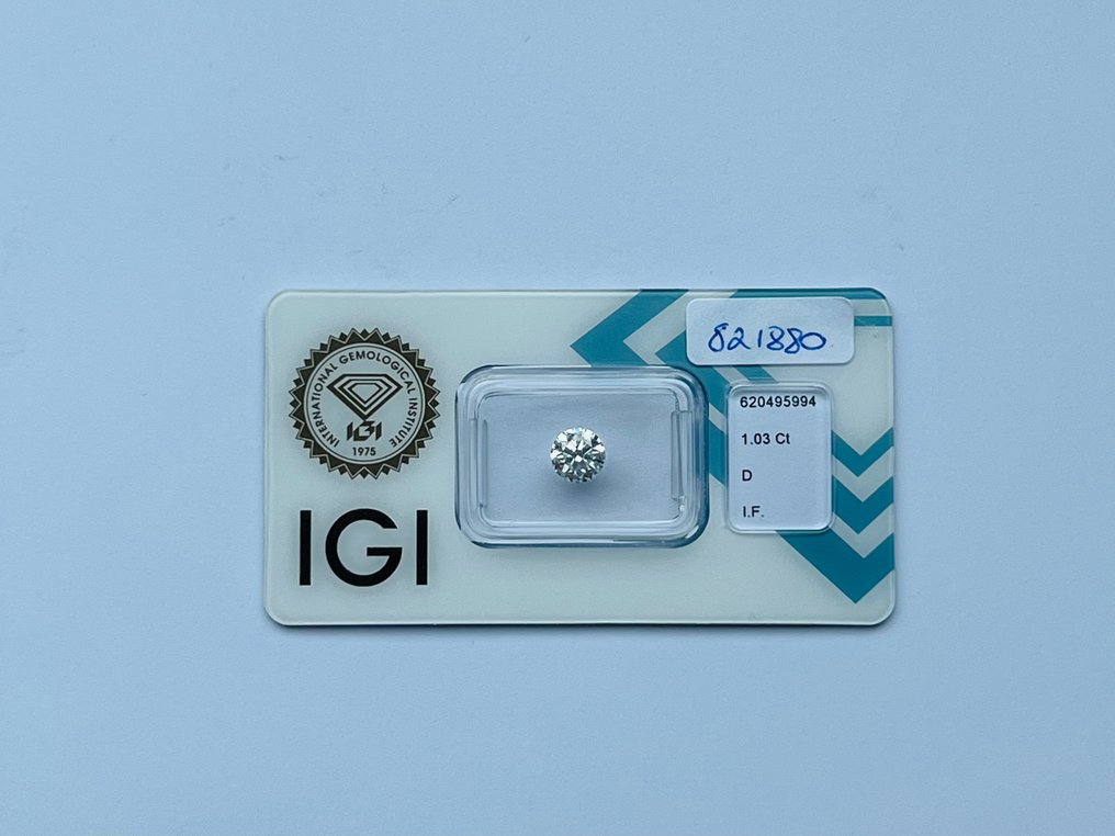 1 pcs Diamant  (Natural)  - 1.03 ct - Rund - D (färglös) - IF - International Gemological Institute (IGI) - Ex Ex Ex Inget #1.1