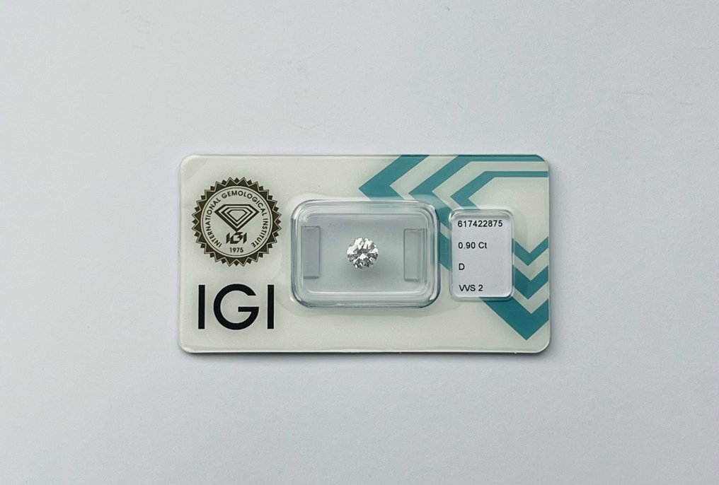 1 pcs Diamant  (Natuurlijk)  - 0.90 ct - Rond - D (kleurloos) - VVS2 - International Gemological Institute (IGI) #1.1