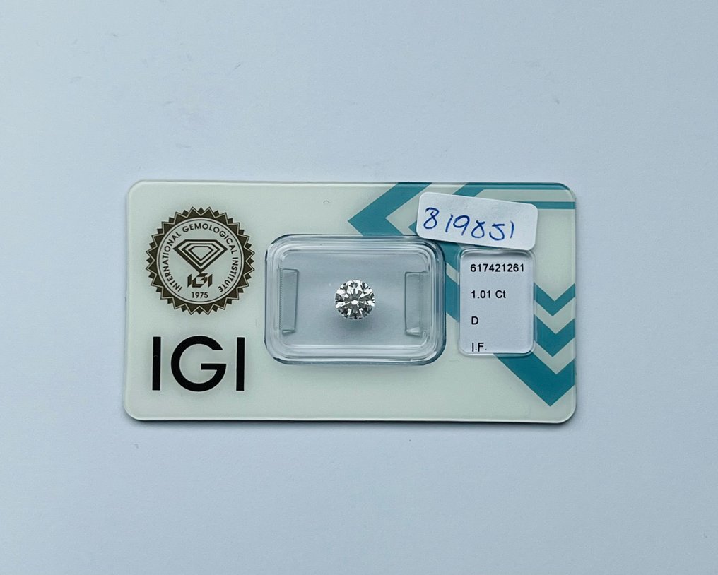 1 pcs Diamante  (Natural)  - 1.01 ct - Redondo - D (incolor) - IF - International Gemological Institute (IGI) - Ex Ex Ex #1.1
