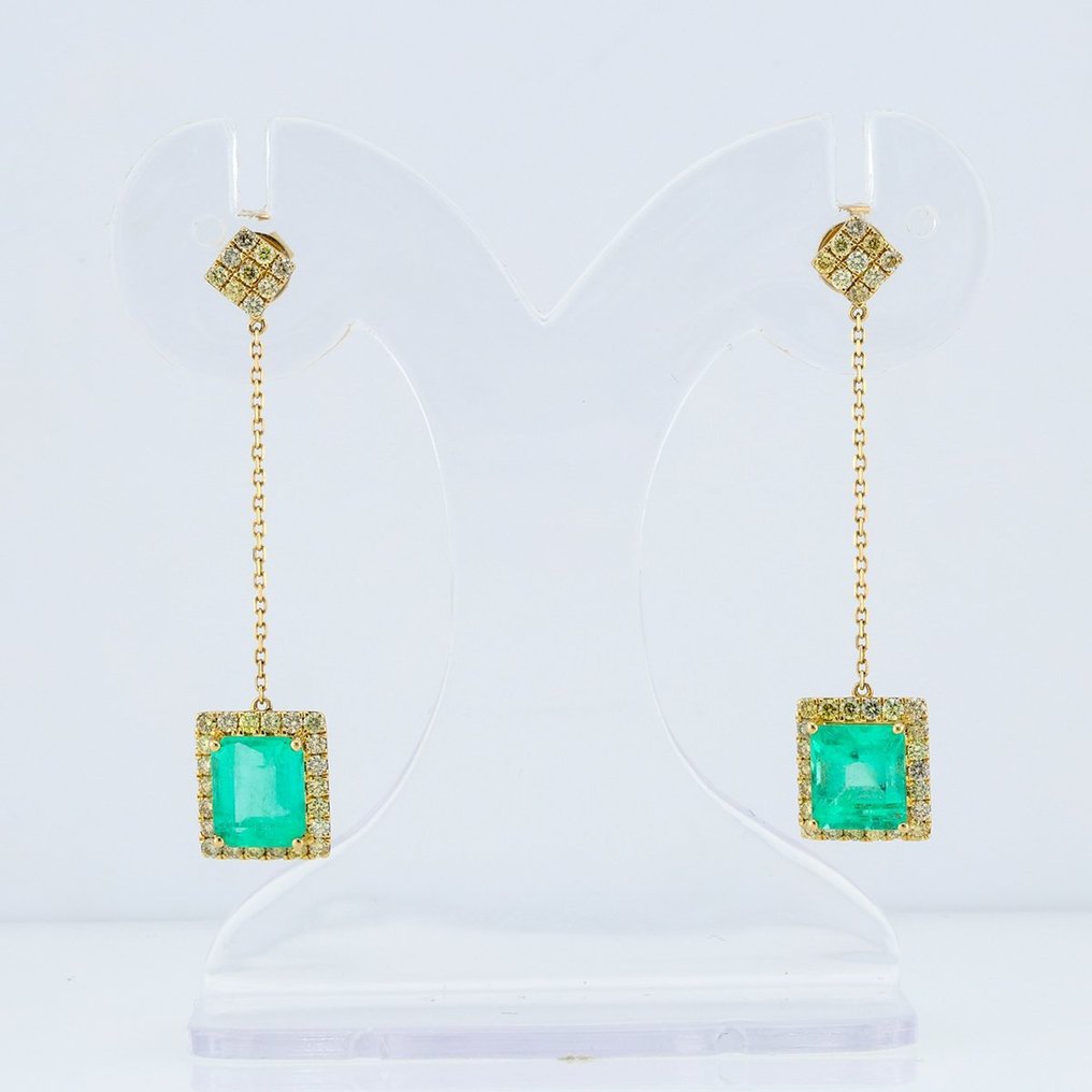 "IGI" - Emerald 3.60 Ct &  Diamonds Combo - 18 carats Or jaune - Boucles d'oreilles #1.2