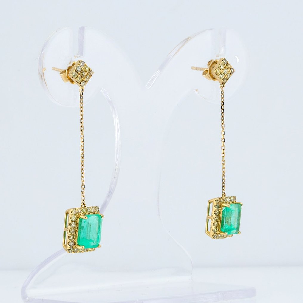 "IGI" - Emerald 3.60 Ct &  Diamonds Combo - 18 karaat Geel goud - Oorbellen #2.1
