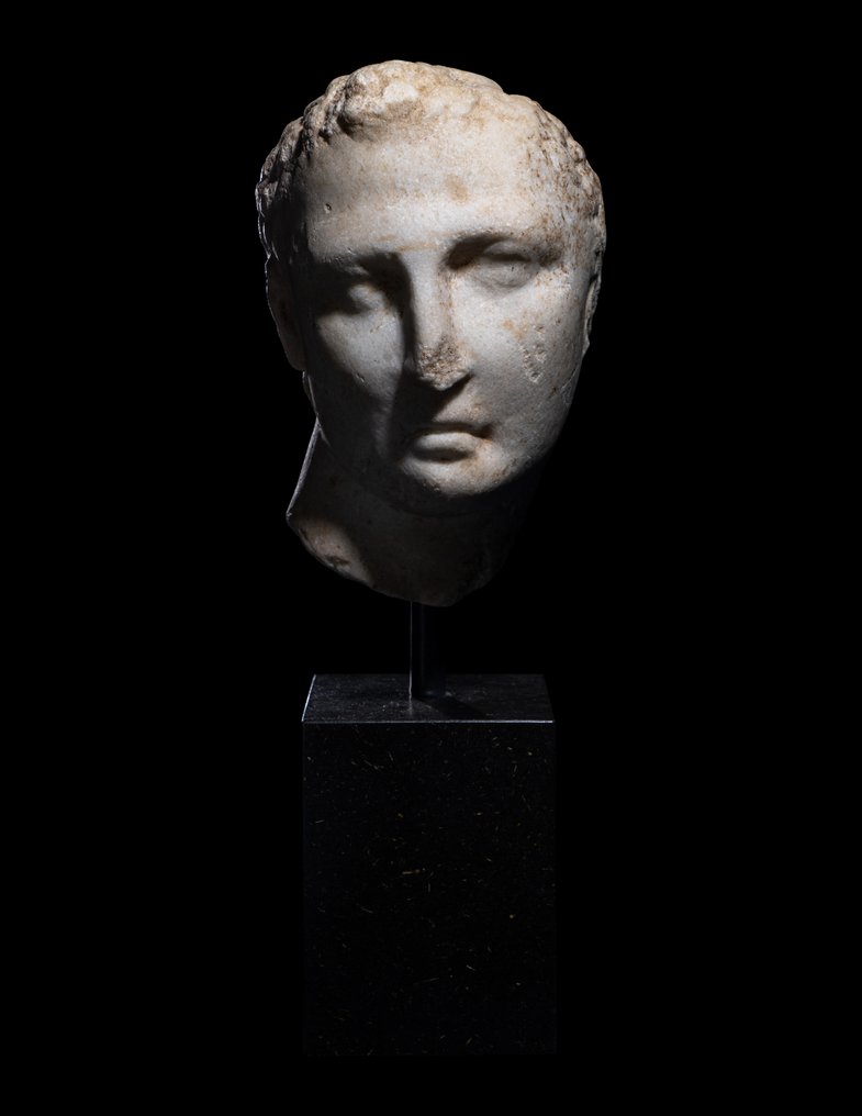Ancient Greek, Hellenistic Marble Head of a hellenistic ruler - 16.5 cm #1.2