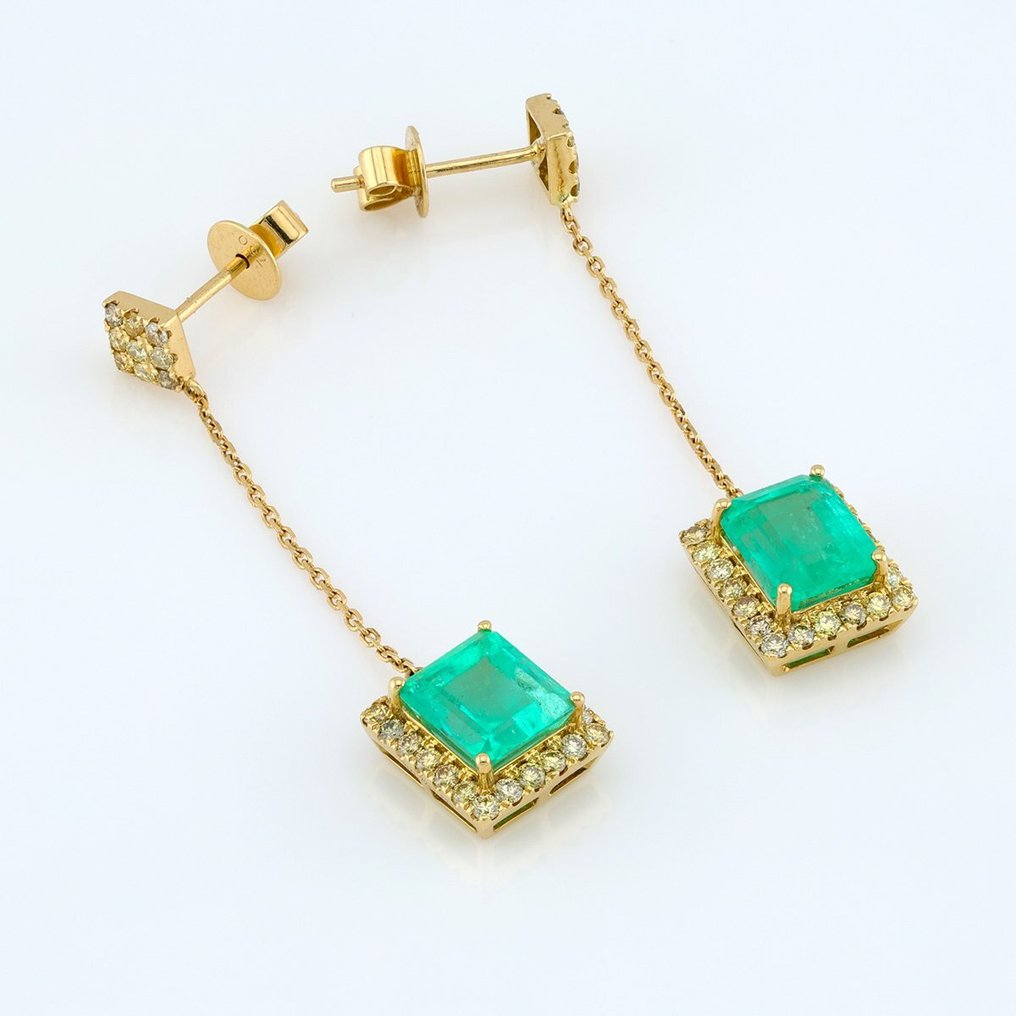 "IGI" - Emerald 3.60 Ct &  Diamonds Combo - 18 carati Oro giallo - Orecchini #1.1