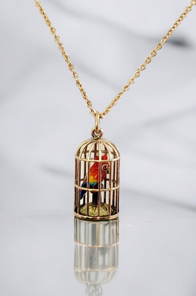 K. Faberge - Pendant A Fabergé Russian 56k ( 14k)  Gold & Enamel  " Parrot" Egg Pendant d. 1890s #1.2