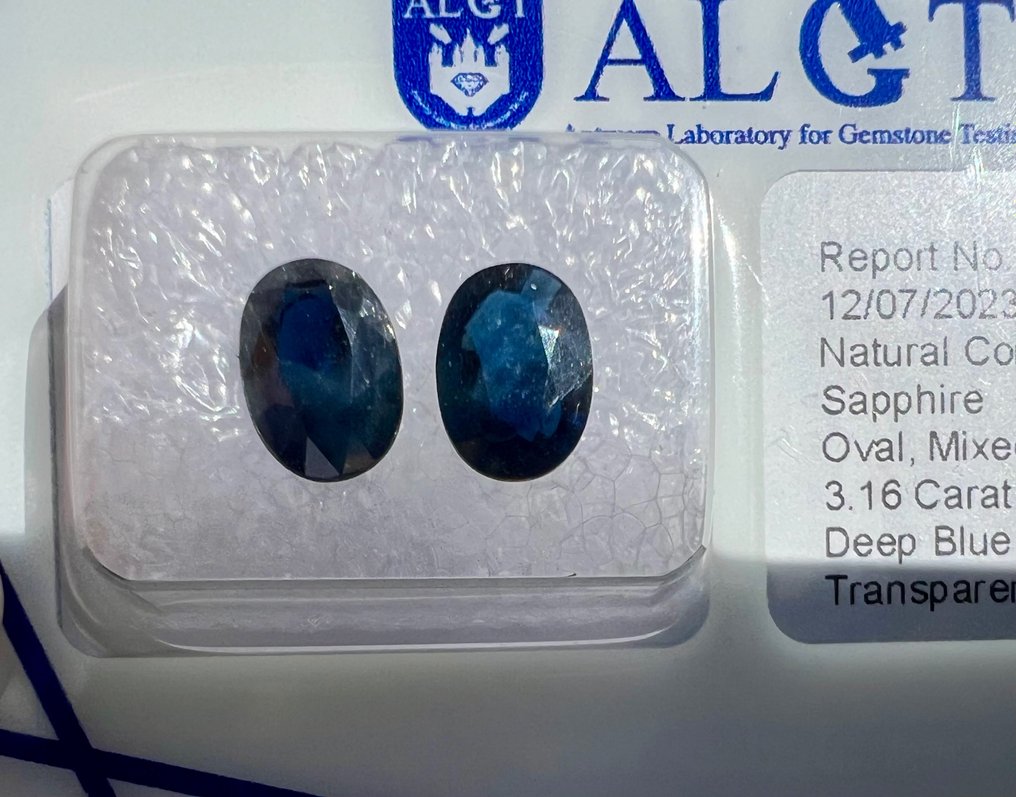 Utan reservationspris - 2 pcs  Blå Safir  - 3.16 ct - Antwerp Laboratory for Gemstone Testing (ALGT) #2.1