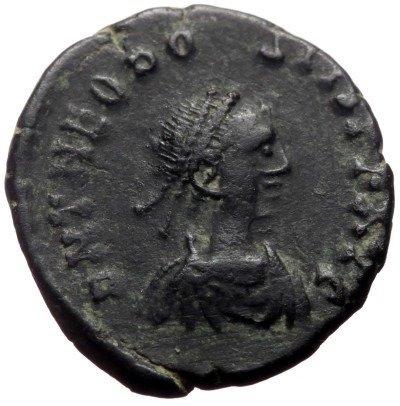 Império Romano. Teodósio II (402-450 d.C.). Æ4 Good portrait for the issue  (Sem preço de reserva) #1.1