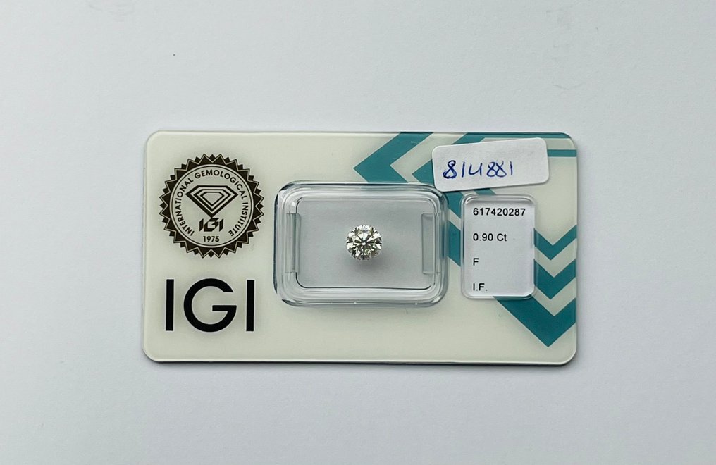 1 pcs Diamant  (Natuurlijk)  - 0.90 ct - Rond - F - IF - International Gemological Institute (IGI) #1.1