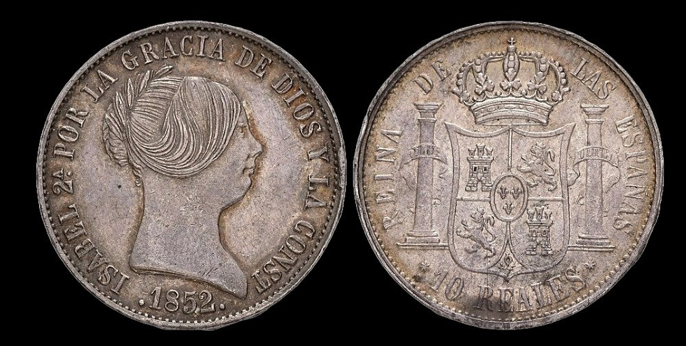 西班牙. Isabel II (1833-1868). 10 Reales 1852. Sevilla. #2.1