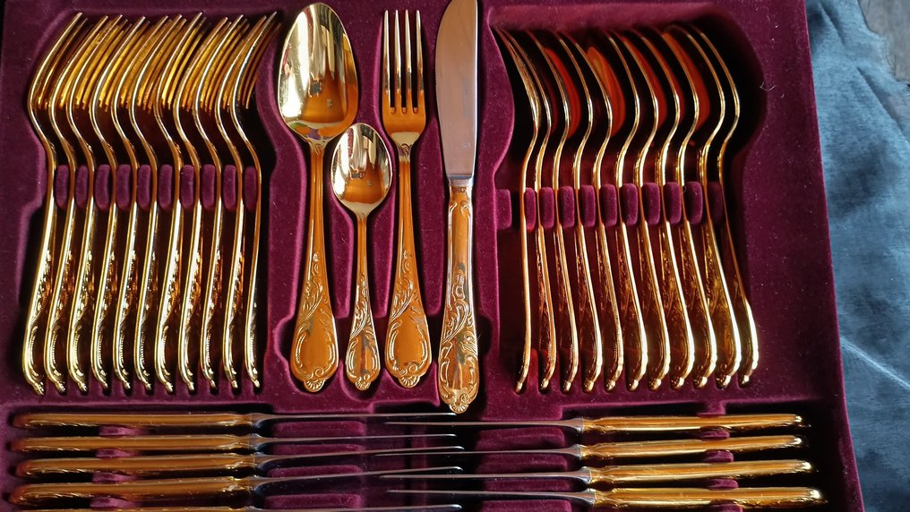 Edles vergoldetes Luxusbesteck  Nivella Model "Vienna",  12 Personen, - 12人用餐桌用具 (72) - 模型“维也纳”，路易十四风格 - 不锈钢 #2.1