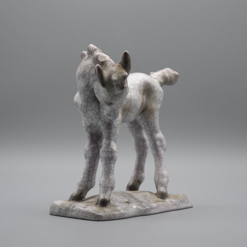 Karlsruhe Majolika Manufaktur - Lilli Hummel-King - Statuette - Rare Ceramic Foal - Majolika, Craquelure #2.1