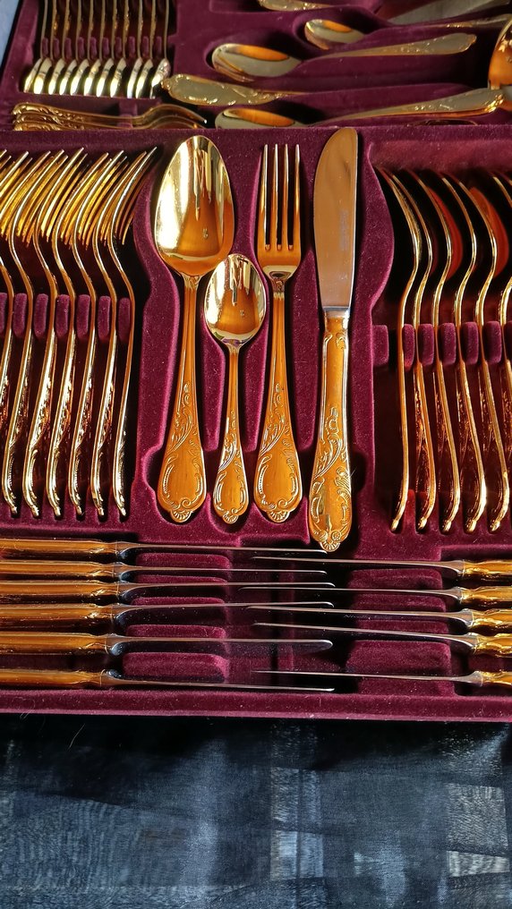 Edles vergoldetes Luxusbesteck  Nivella Model "Vienna",  12 Personen, - 12人用餐桌用具 (72) - 模型“维也纳”，路易十四风格 - 不锈钢 #1.2