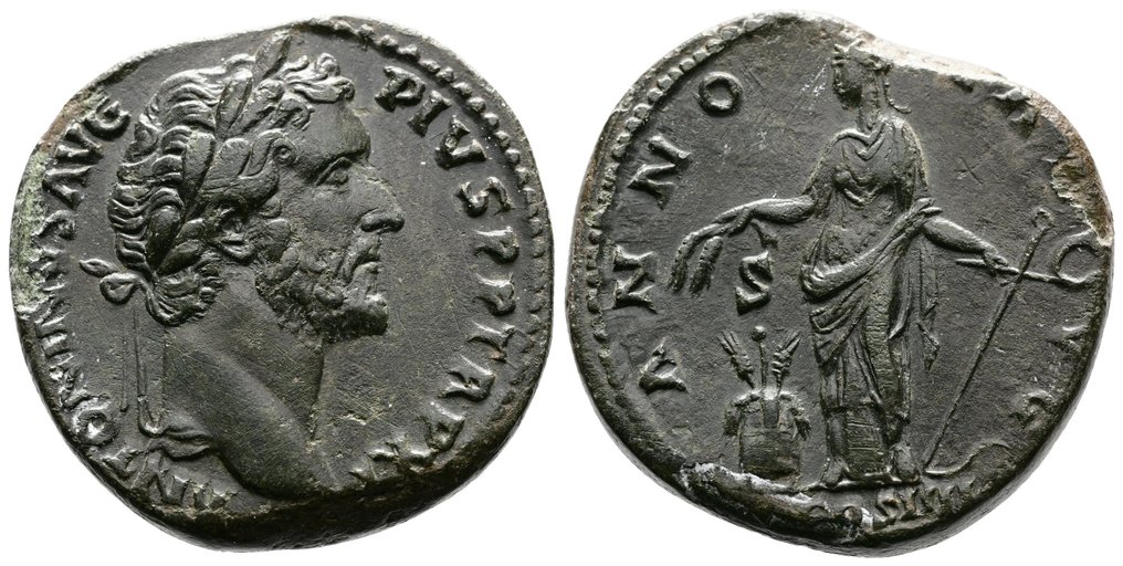 Romeinse Rijk. Antoninus Pius with a Portrait of the Finest Style. Sestertius 138-161 AD. #2.1