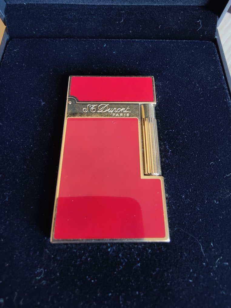 S.T. Dupont - Tändare - Gold-plated, Röd kinesisk lack #1.1