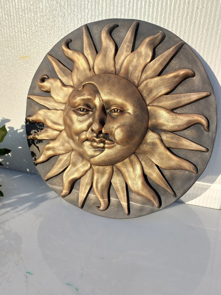 塑像, The sun and the moon - Large wall plate - 42 cm - 铸石 #1.0
