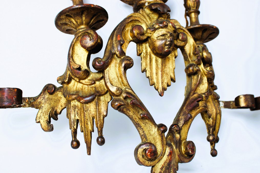 Wandlampe (2) - Applikationen - Vergoldetes Holz - Antike Wandlampen #2.3