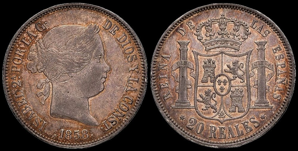 Spania. Isabel II (1833-1868). 20 Reales 1858. Madrid #3.1