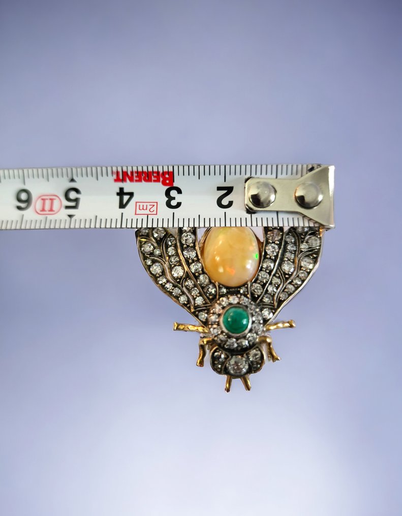 Imperial Russia - Bross Vintage 14K arany (56 Oroszország) bross smaragd opál és 3,1 karátos gyémánt az 1900-as évekből -  3.10ct. tw. Gyémánt - Opál #2.1