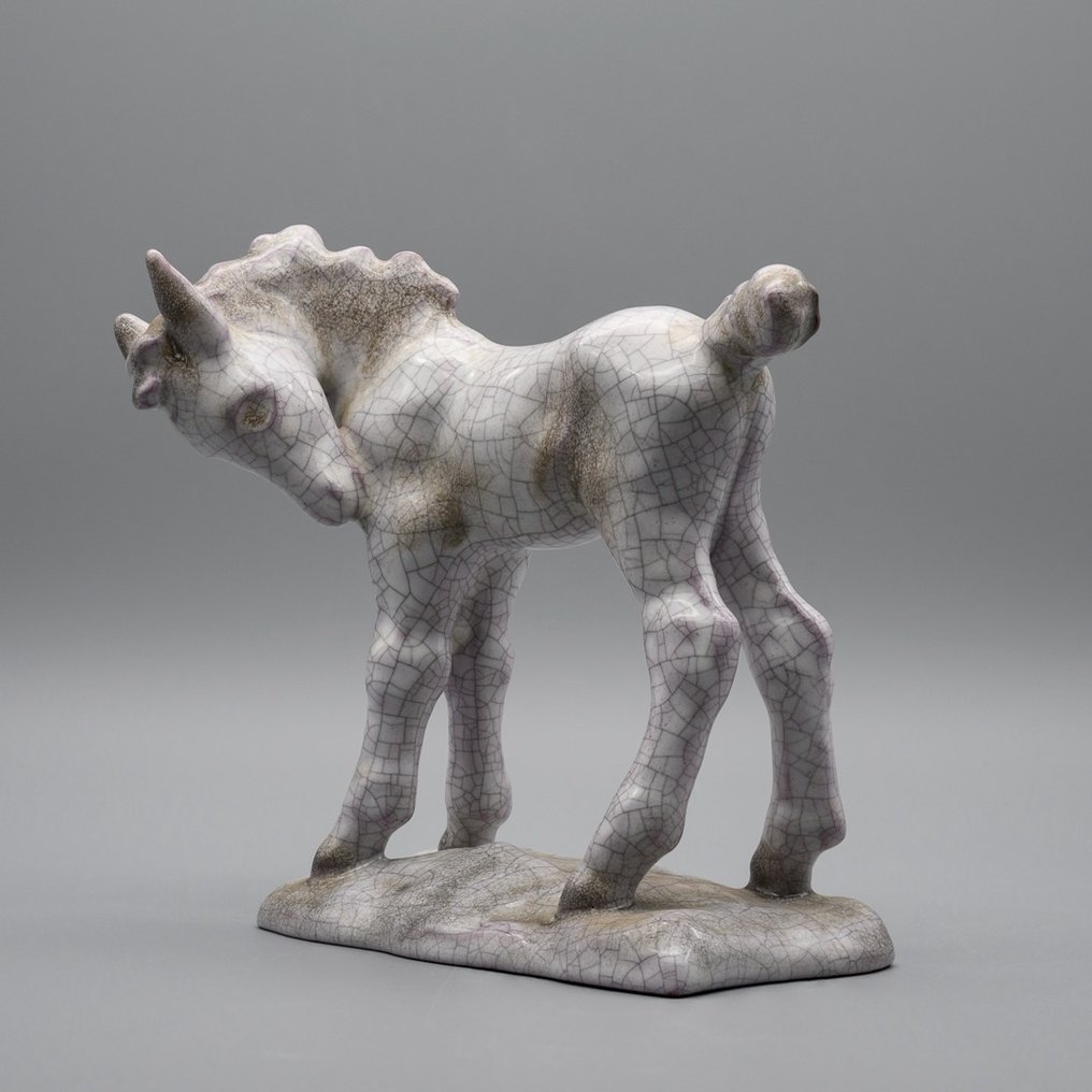 Karlsruhe Majolika Manufaktur - Lilli Hummel-King - Statuette - Rare Ceramic Foal - Majolika, Craquelure #1.1