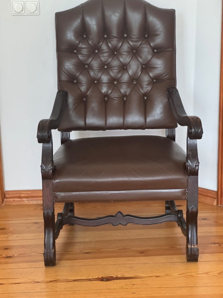 Thronstuhl /Stuhl Historismus - 扶手椅子 - 木材、皮革 #2.1