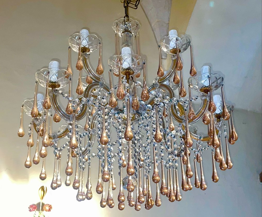 Kroonluchter - indrukwekkende 12 lichten - Glas, Metaal, Murano #2.1