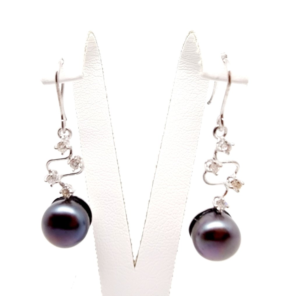Boucles d'oreilles - 18 carats Or blanc Diamant - Perle #1.1