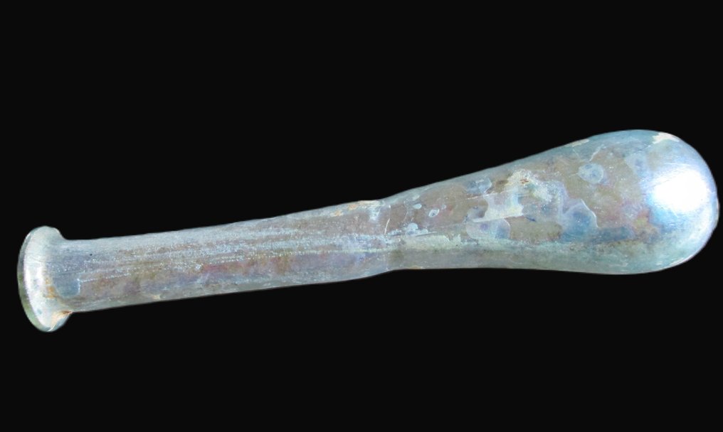 Ancient Roman Blue Glass Iridescent Unguentarium - 12 cm #2.1