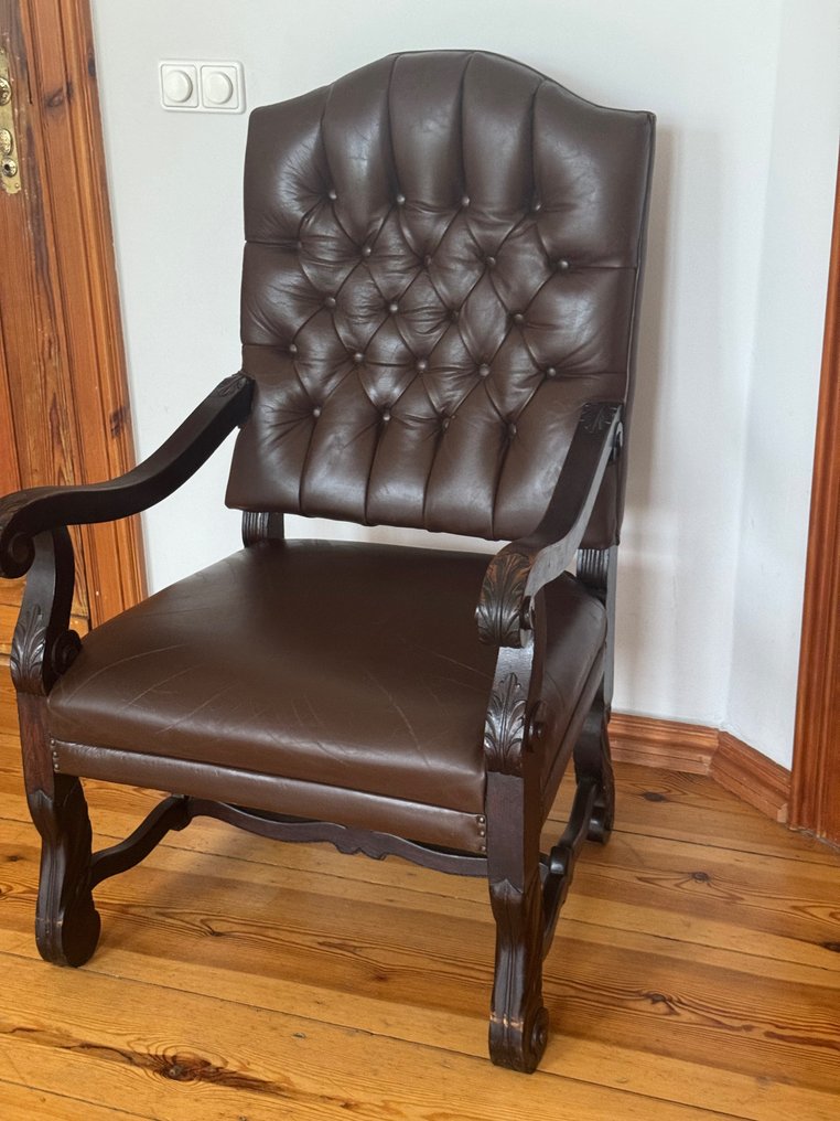 Thronstuhl /Stuhl Historismus - Armchair - Wood, leather #1.1