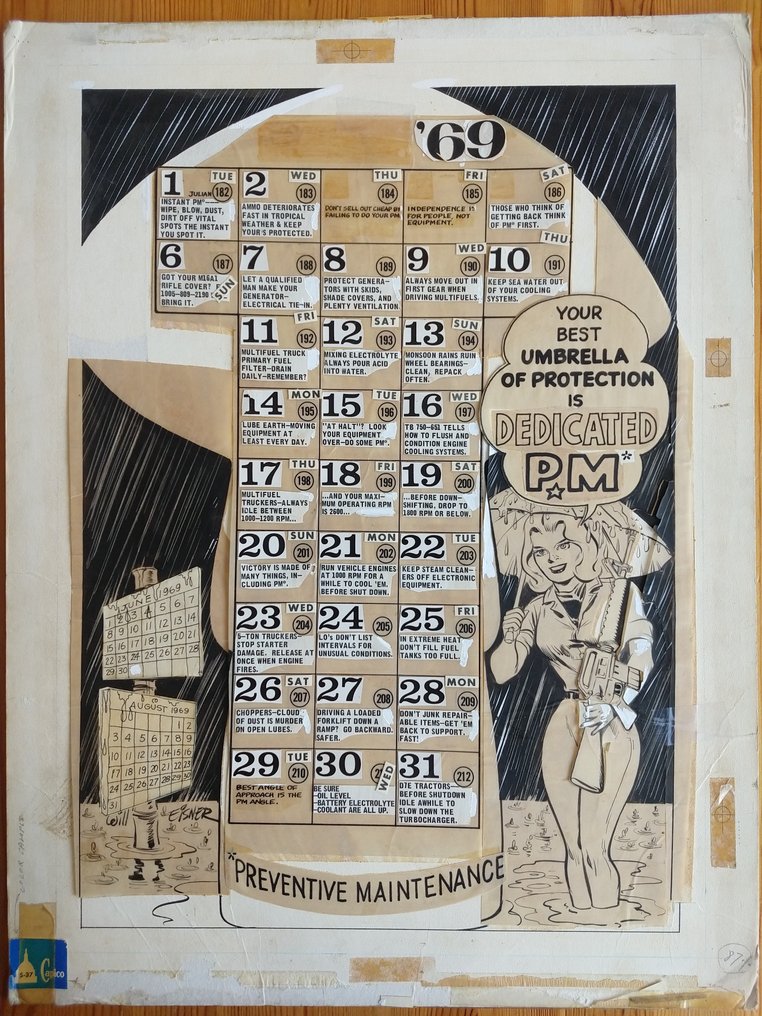 Eisner Will 1 Original drawing Military calendar July 1969