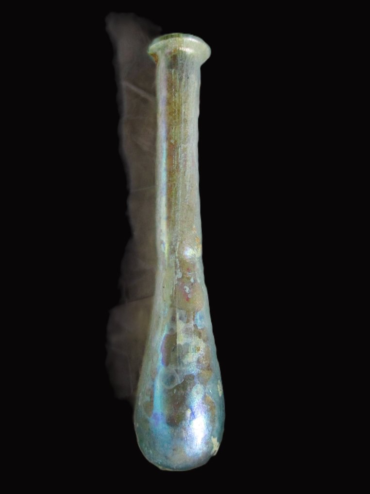 Romain antique Unguentarium irisé en verre bleu - 12 cm #1.1