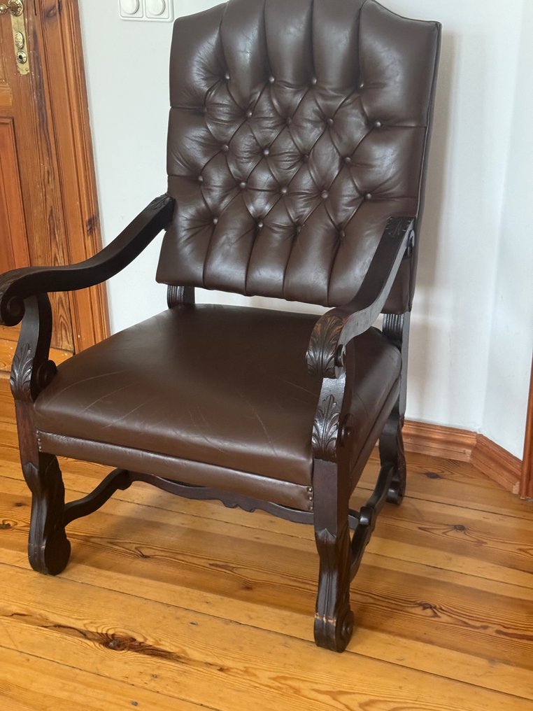 Thronstuhl /Stuhl Historismus - Armchair - Wood, leather #1.2