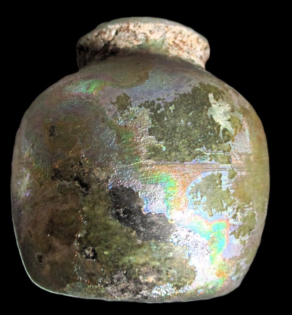 Ancient Roman Exclusive Iridescent Wide Glass Vessel - 7 cm #1.1