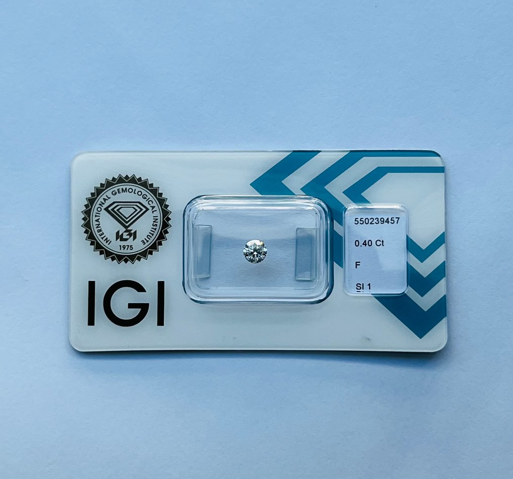1 pcs Diament  (Naturalny)  - 0.40 ct - okrągły - F - SI1 (z nieznacznymi inkluzjami) - International Gemological Institute (IGI) #1.1