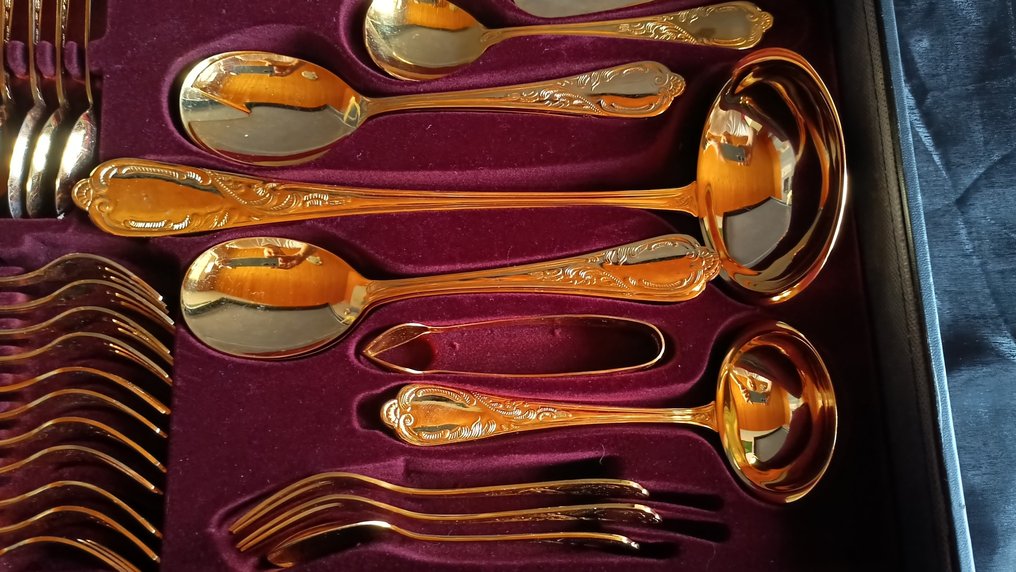 Edles vergoldetes Luxusbesteck  Nivella Model "Vienna",  12 Personen, - 12人用餐桌用具 (72) - 模型“维也纳”，路易十四风格 - 不锈钢 #3.2
