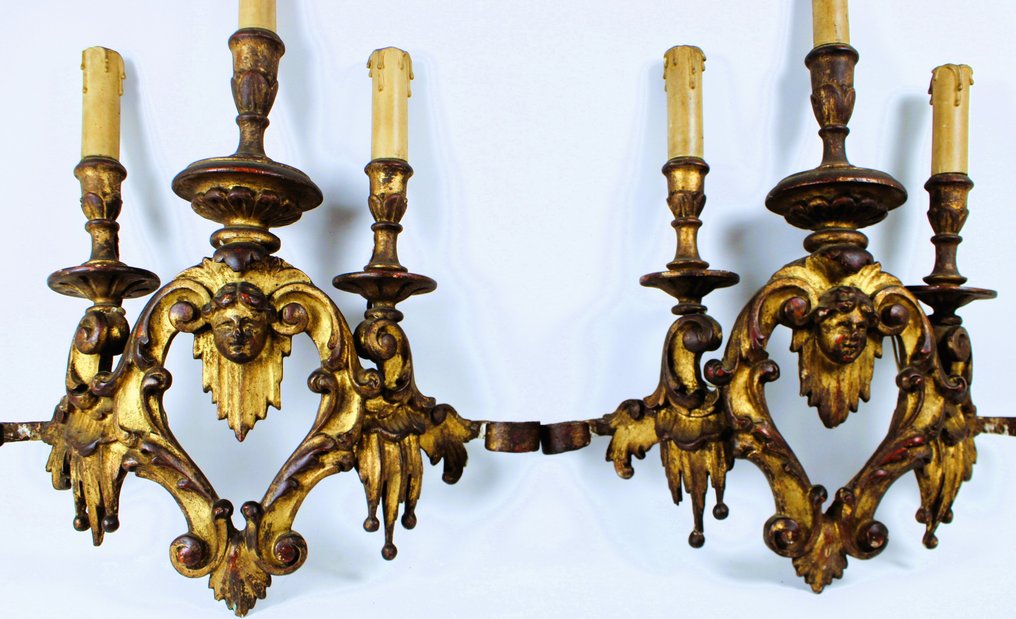 Wandlampe (2) - Applikationen - Vergoldetes Holz - Antike Wandlampen #3.3