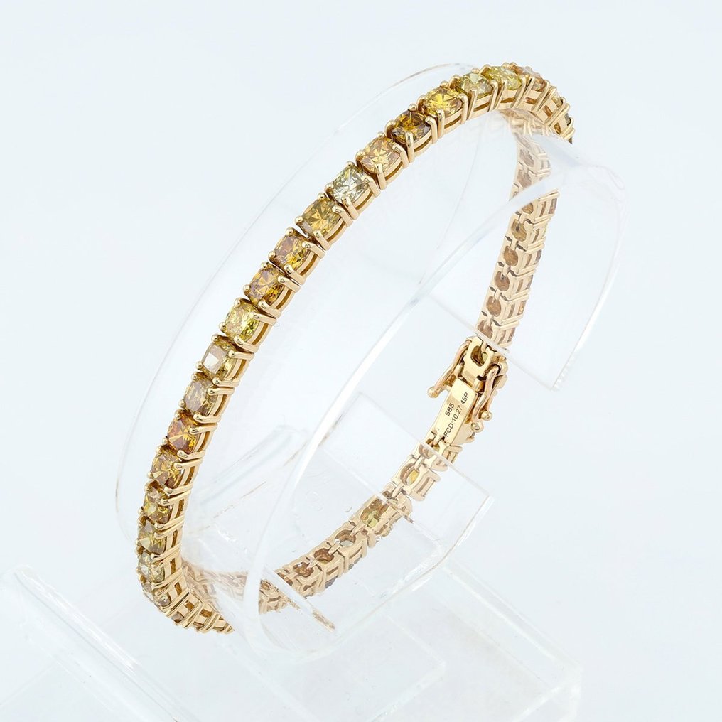 (IGI Certified) - (Diamond) 10.27 Cts (45) Pcs - Bracelete - 14 K Ouro amarelo #1.2