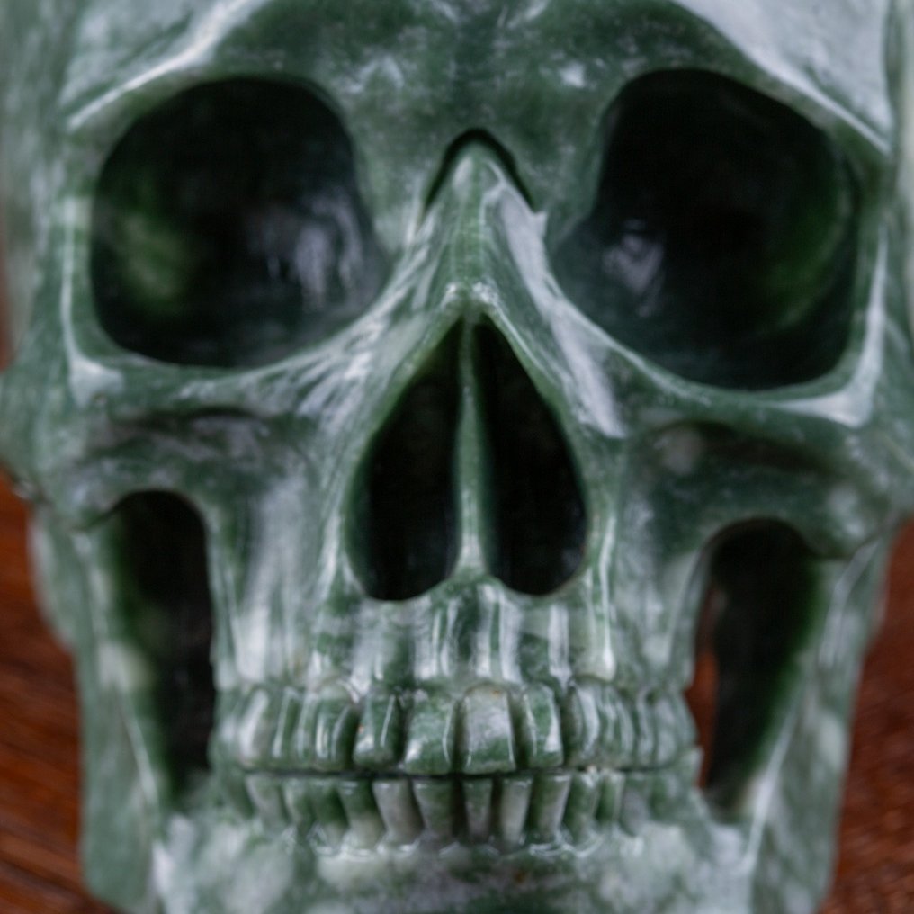 Merveilleuse sculpture - Jaspe vert africain - Crâne extrêmement réaliste- 2155 g #1.2