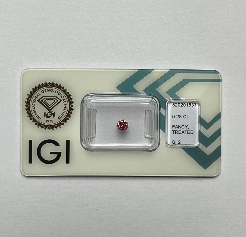 1 pcs Διαμάντι  (Επεξεργασμένου χρώματος)  - 0.28 ct - Στρογγυλό - Fancy vivid Απαλό μοβ Ροζ - SI2 - International Gemological Institute (IGI) #1.1