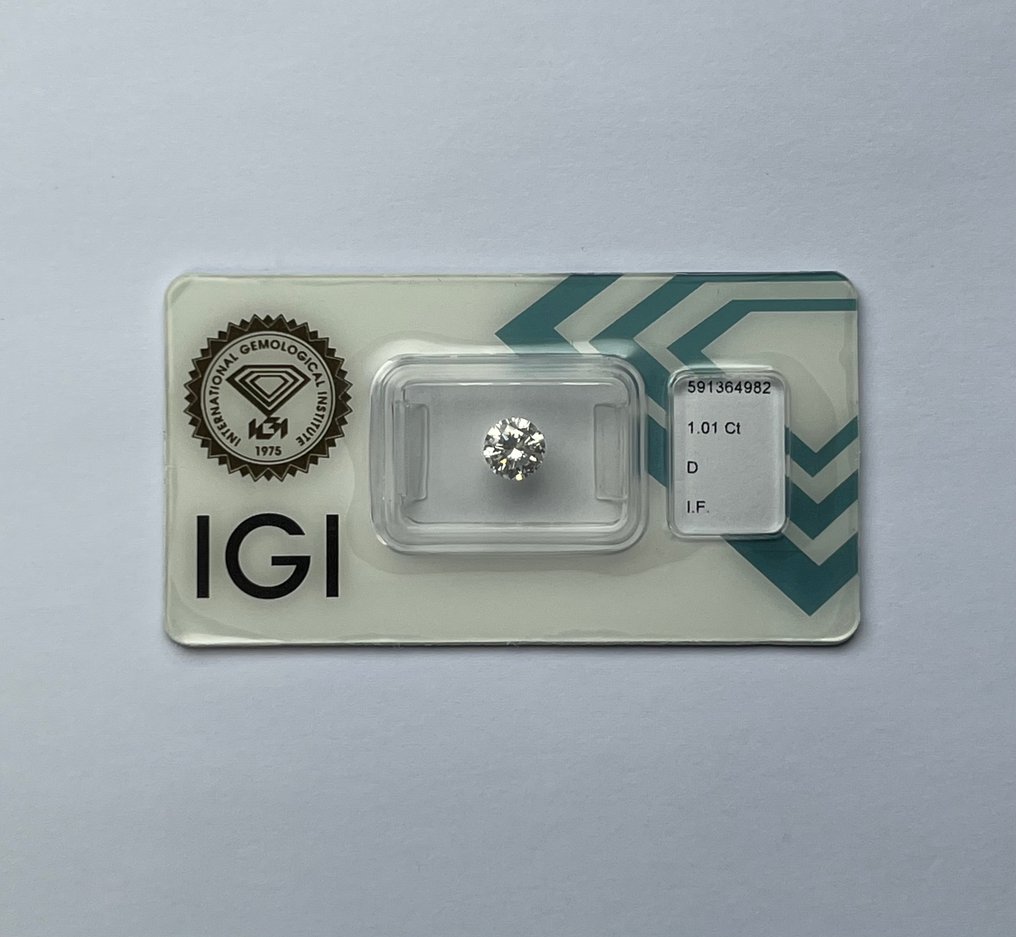1 pcs Diamant  (Natur)  - 1.01 ct - Rund - D (farveløs) - IF - International Gemological Institute (IGI) #1.1